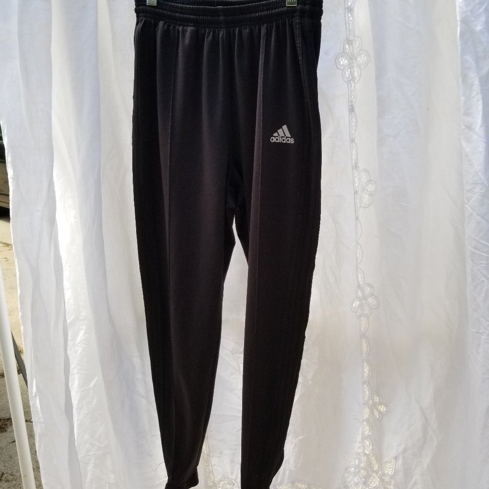 Adidas Women's Small Solid Black Tapered Leg Ankle Zip Sweatpants Elastic Waist